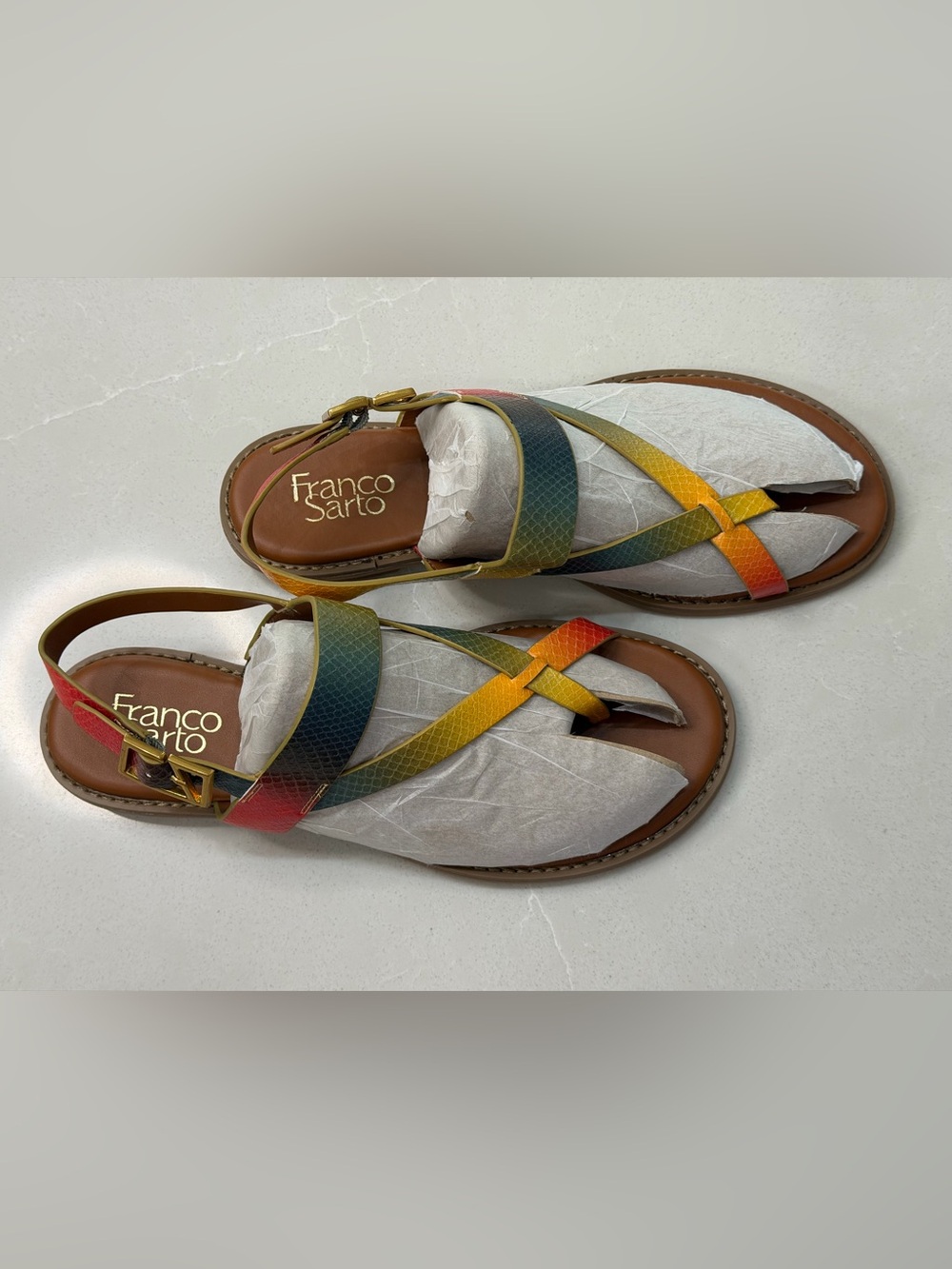 Franco Sarto Gabby Flat Sandal Multi Snake Print 9M Crisscross Strappy - Picture 3 of 12